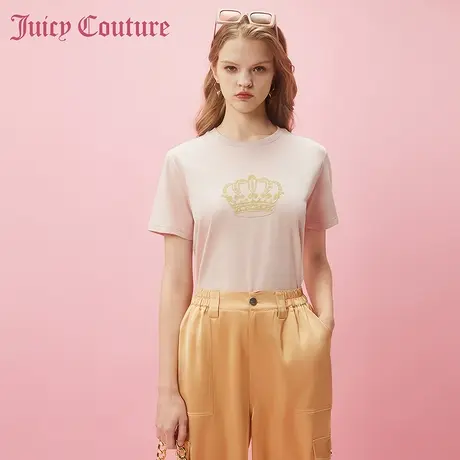 Juicy Couture橘滋2024新款粉金童话皇冠十字绣女式T恤商品大图