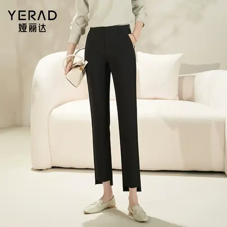 娅丽达通勤直筒裤烟管裤女2024新款休闲裤子小个子女裤驼色西装裤图片