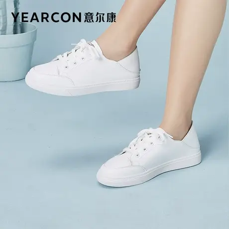 意尔康女鞋2022秋季新款平底百搭小白鞋女休闲鞋板鞋圆头增高鞋子商品大图