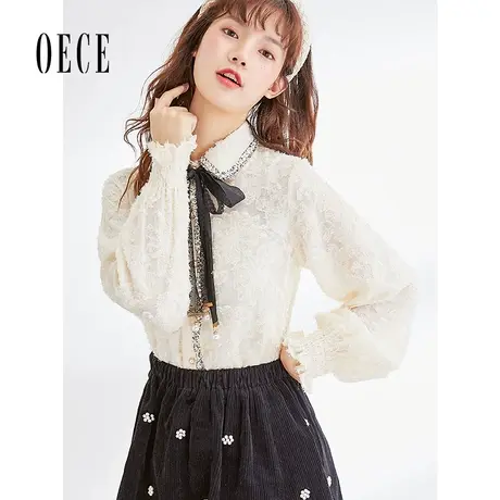 Oece小香风衬衫复古蕾丝衫春秋新款长袖女士衬衣上衣图片