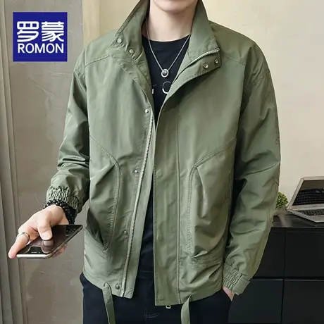 罗蒙外套男春秋款痞帅潮牌宽松上衣2023秋季新款男士工装休闲夹克商品大图