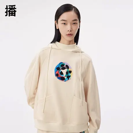 播卫衣女2023秋冬新款小众简约刺绣宽松连帽上衣外套BDP4VD1201商品大图