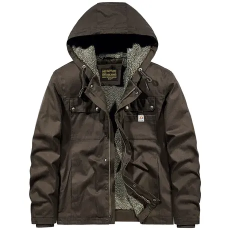 VIP冬季棉衣男仿羊羔毛外套连帽复古工装棉服加绒加厚保暖棉袄潮商品大图