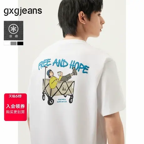 gxg.jeans男装 多色后背趣味印花个性时尚短袖T恤男生 25夏季新款商品大图