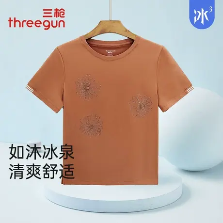 三枪T恤女夏季新品凉感印花冰泉棉圆领短袖汗衫抗菌防紫外线女衫商品大图