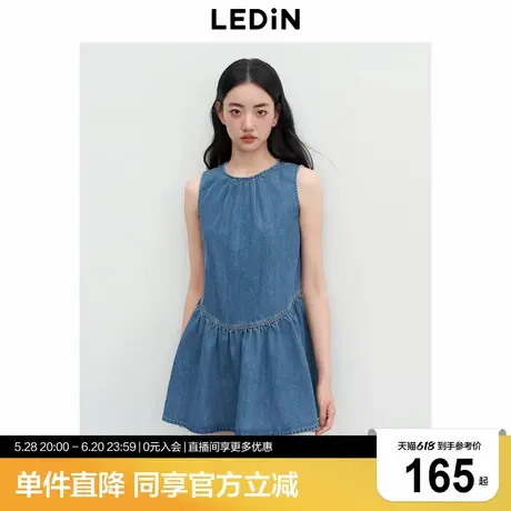 乐町甜美牛仔连衣裙女2025年夏季新款柔软后背绑带短款A版裙子商品大图