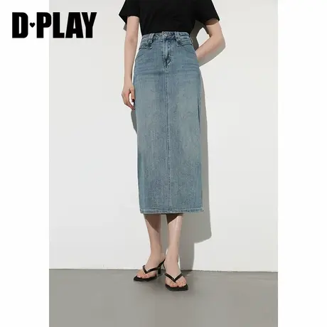 DPLAY2025年春季新款蓝色半身裙女微弹力长款裙子直筒牛仔长裙图片