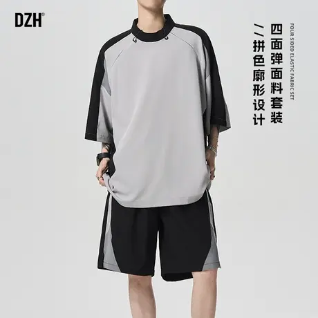 男士插肩袖短袖t恤男款夏季套装宽松上衣短裤五分裤2025新款男装图片