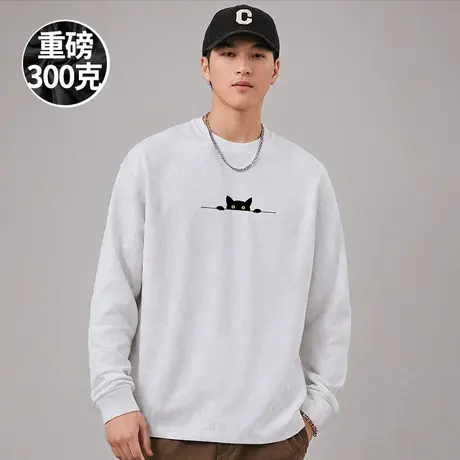100%纯棉300g重磅学生胖子加肥加大码秋季白色打底衫休闲长袖T恤商品大图