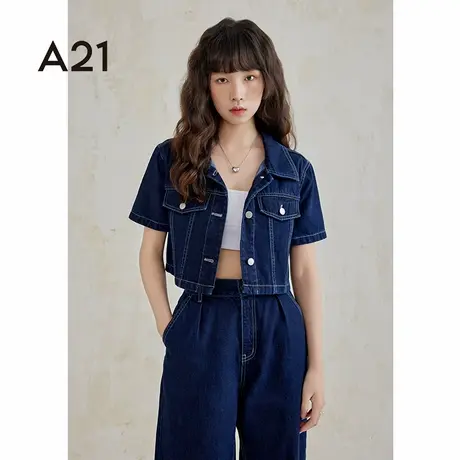 A21女装短款牛仔外套女士夏季高级感时尚工装上衣女图片