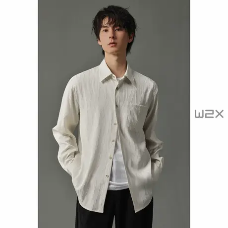 w2x2024秋季新款提花垂感长袖衬衫男设计感高级痞帅青年休闲衬衣商品大图