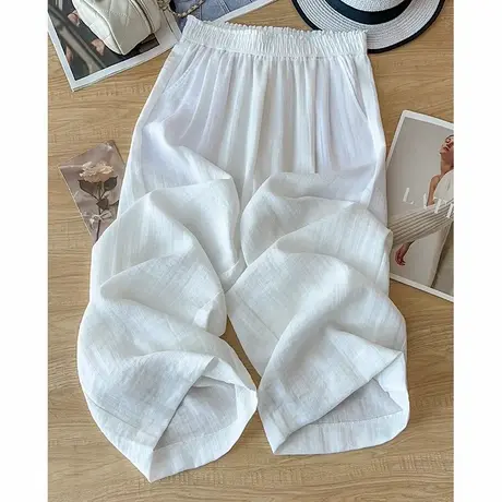 拉夏贝尔高端白色休闲裤子女夏季薄款2025新款天丝亚麻高腰直筒裤图片