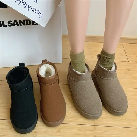 雪地靴女2023年新款冬皮毛一体低帮保暖加绒加厚短筒短靴面包棉鞋图片
