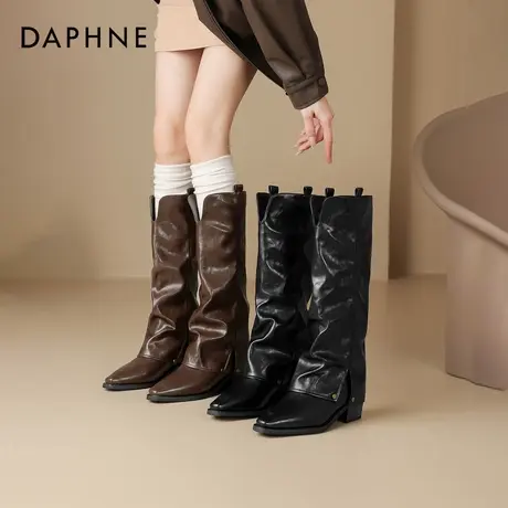 达芙妮长筒靴女2025新款堆堆靴新疆西部旅游穿搭美拉德尖头骑士靴商品大图