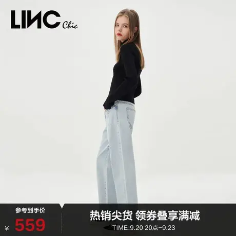 LINCCHIC金羽杰牛仔裤2023年新款女中高腰直筒牛仔裤女S231JE190Y商品大图