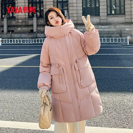 鸭鸭羽绒服女2024冬季新品中长款宽松百搭连帽鸭绒加厚保暖外套M商品大图