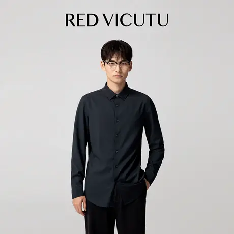 VICUTU威可多男士长袖衬衫秋季舒暖舒弹商务通勤休闲百搭黑色衬衣图片