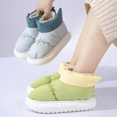 冬季新款室内包跟棉拖鞋女居家厚底情侣保暖雪地靴防水防滑可外穿商品大图