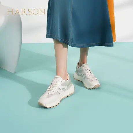哈森女鞋春夏款深口透气系带增高休闲鞋德训鞋HC231917商品大图