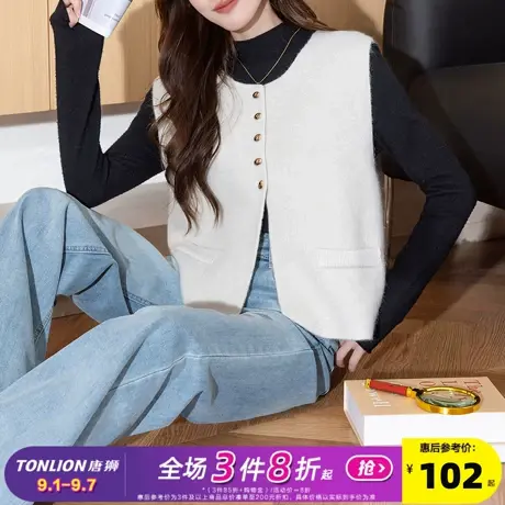 唐狮2025秋冬毛衣女气质简约设计圆领开衫马甲外穿高级感百搭上衣商品大图