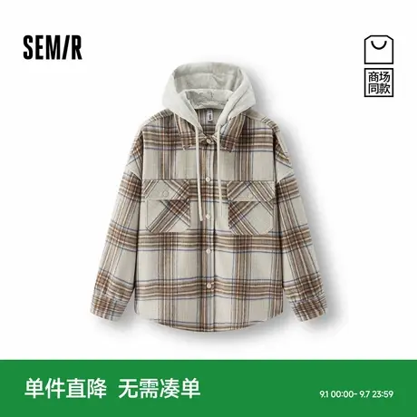 商场同款|森马长袖衬衫女冬中长款oversize格纹仿呢2025新款上衣图片