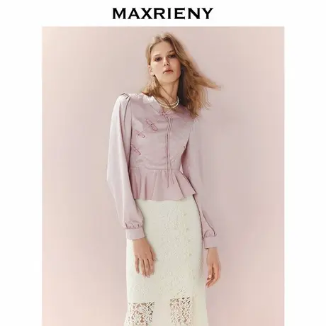 【奥莱】MAXRIENY中式盘扣流苏衬衫衬衣截短小立领收腰上衣商品大图