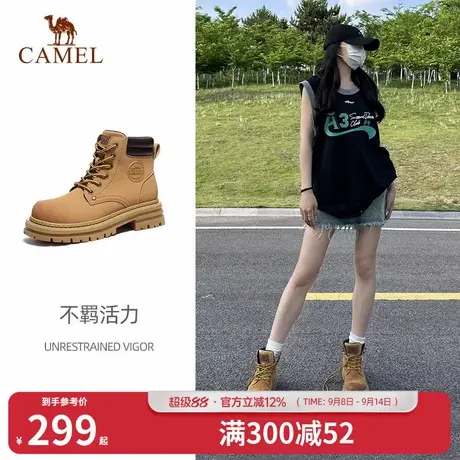 骆驼马丁靴女鞋2025夏季新款大黄靴女厚底登山鞋工装靴商品大图