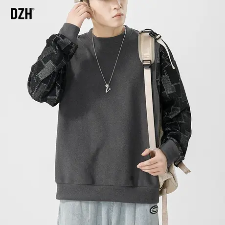 男士美式重磅卫衣潮牌男秋季假两件拼接上衣圆领宽松长袖打底内搭商品大图