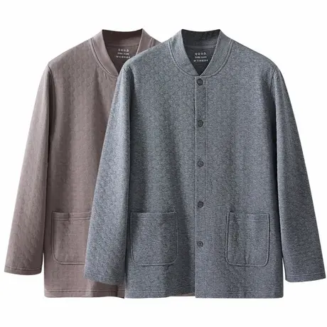 中老年人纯棉保暖上衣男士三层夹棉加厚大码开衫棉毛衫家居服睡衣商品大图