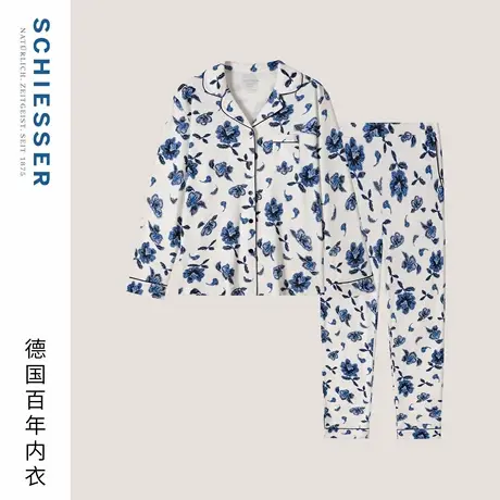 SCHIESSER舒雅25年秋冬新品女士棉莫代尔印花翻领睡衣家居服套装商品大图