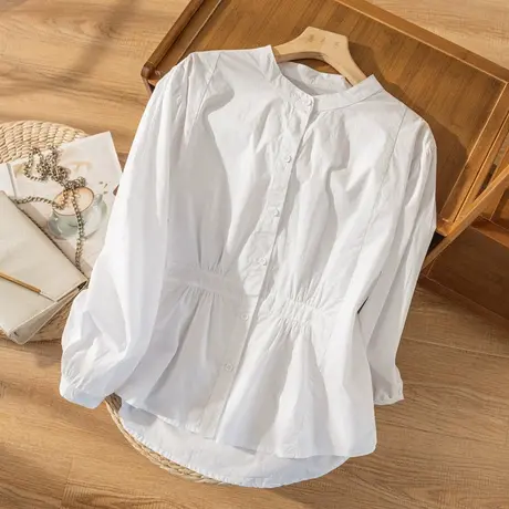 全棉白色衬衫文艺复古通勤宽松衬衣百搭气质港味上衣2022秋季新款商品大图