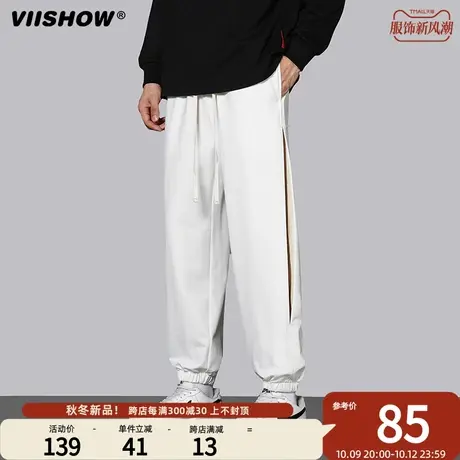 VIISHOW美式卫裤男春秋季宽松束脚运动裤男潮牌条纹休闲长裤子商品大图