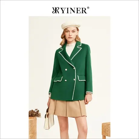 YINER音儿女装2022冬新款羊毛双面呢大衣外套商品大图
