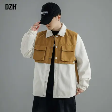 男士假两件衬衫式夹克外套男春秋款2023新款工装风拼接上衣设计感商品大图