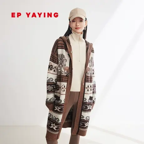 EP YAYING雅莹女装 绵羊毛提花宽松针织开衫  2023秋冬新款9126A图片