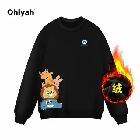 Ohlyah品牌2024年秋冬男女同款情侣卫衣卡通动物印花宽松休闲上衣商品大图
