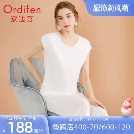 欧迪芬舒适莫代尔亲肤舒适宽松短袖薄款家居服女套装睡衣高级感图片