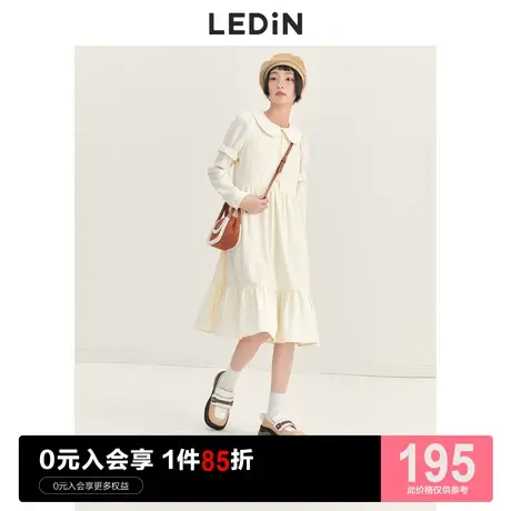 乐町可爱拼接连衣裙休闲秋冬新款女装磨毛加厚大衣内搭娃娃领裙子商品大图