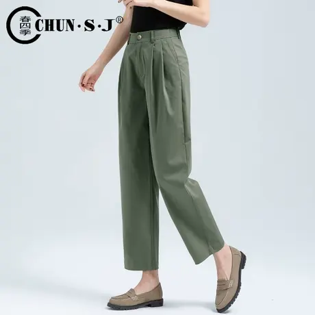 军绿色裤子女2024新款夏季薄款天丝棉休闲裤宽松直筒女裤哈伦冰丝图片