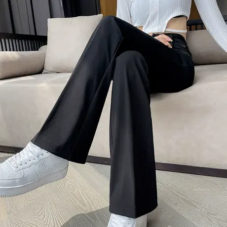 微喇西装裤女春秋2024新款高腰显瘦垂感拖地小个子黑色马蹄喇叭裤商品大图