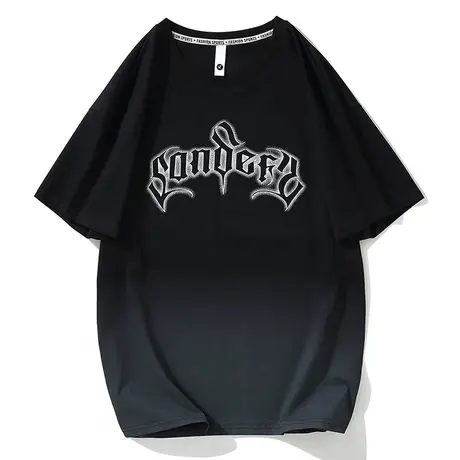 经典基础圆领咖色百搭短袖T恤男美式宽松字母印花半袖上衣打底衫图片