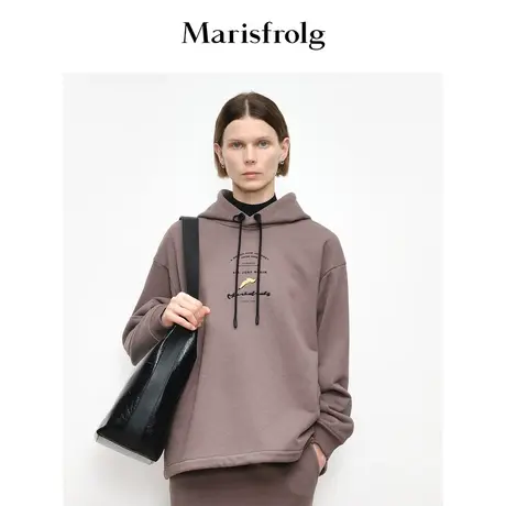 【商场同款】玛丝菲尔2023年秋季新款咖色时尚印花休闲连帽卫衣商品大图