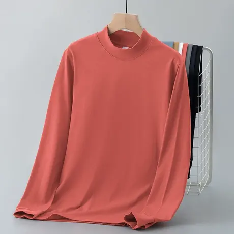 240g重磅纯棉长袖t恤男装半高领打底衫内搭中领秋衣纯色全棉体恤图片