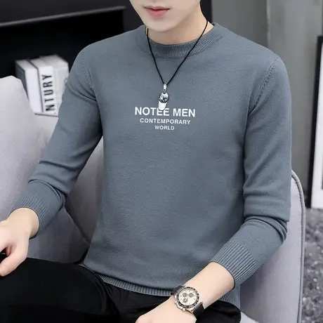 圆领毛衣男秋装上衣针织衫宽松秋季毛线衣秋冬打底衫线衫潮流个性商品大图