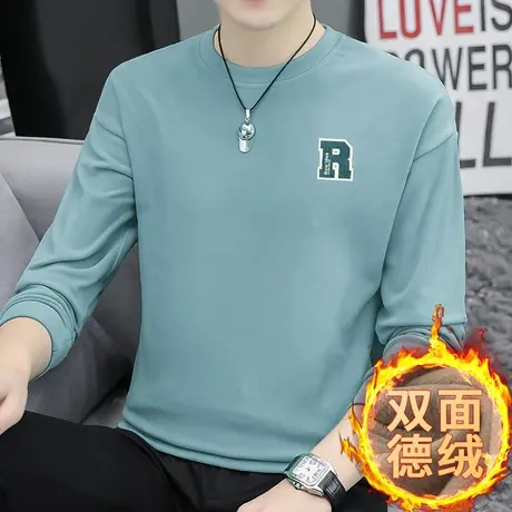 德绒卫衣男宽松潮流百搭双面绒无帽上衣服秋冬款保暖圆领长袖t恤商品大图