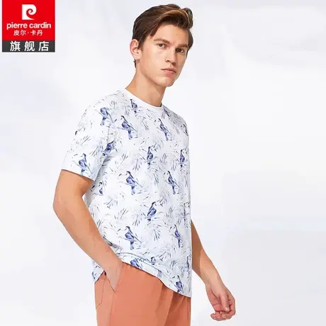 皮尔卡丹男士家居服男短袖衫T恤外出外穿纯棉休闲睡衣上衣商品大图