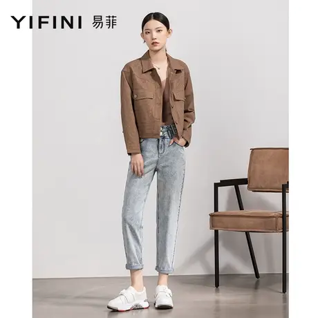 Yifini/易菲浅色小脚牛仔裤女春秋新款宽松休闲裤显瘦直筒裤商品大图