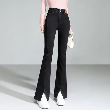 时尚气质微喇开叉裤2023年秋季新款女士简约修身高腰显瘦长裤商品大图