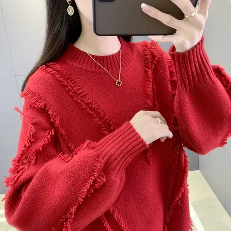 半高领毛衣女纯色洋气打底衫2024年新款新款韩版宽松灯笼袖针织衫图片