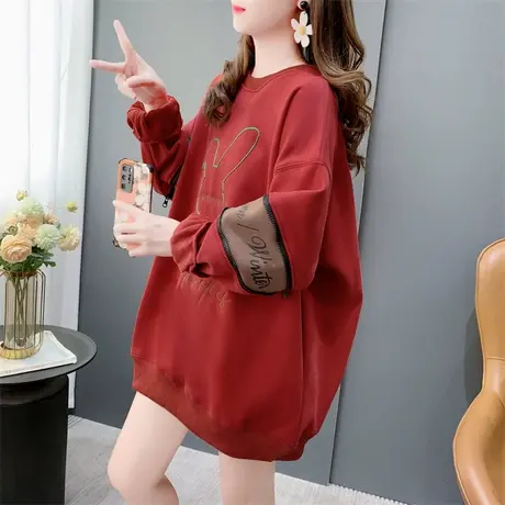 新年红色刺绣卡通加绒卫衣女2023秋冬新款宽松休闲洋气设计感外套商品大图